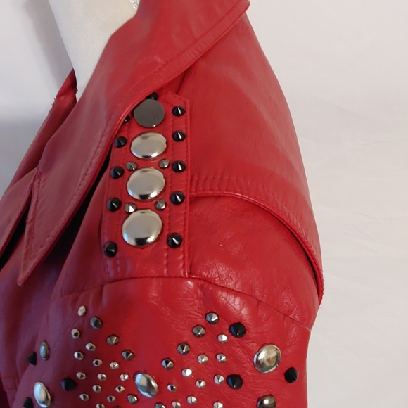 V Christian Red Faux Leather Moto Jacket. SIZE SMALL - Picture 2 of 16